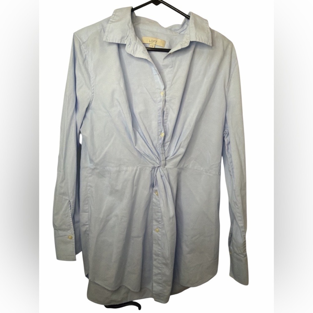 LOFT Twist Everyday Tunic Sky Blue Twisted Front Blouse NWOT